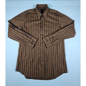 7 Diamonds Mens Brown Striped Long Sleeve Button Down‎ Cotton Shirt XL